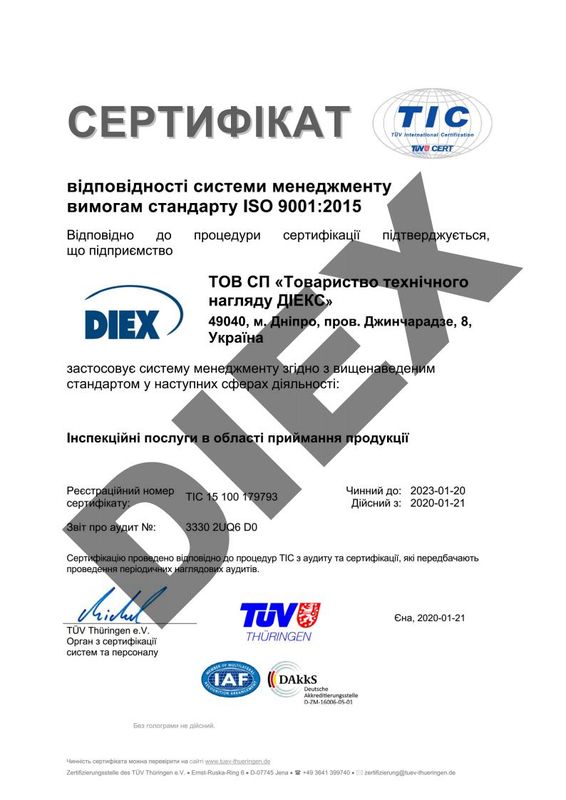 Сертификаты соответствия ISO 9001:2015